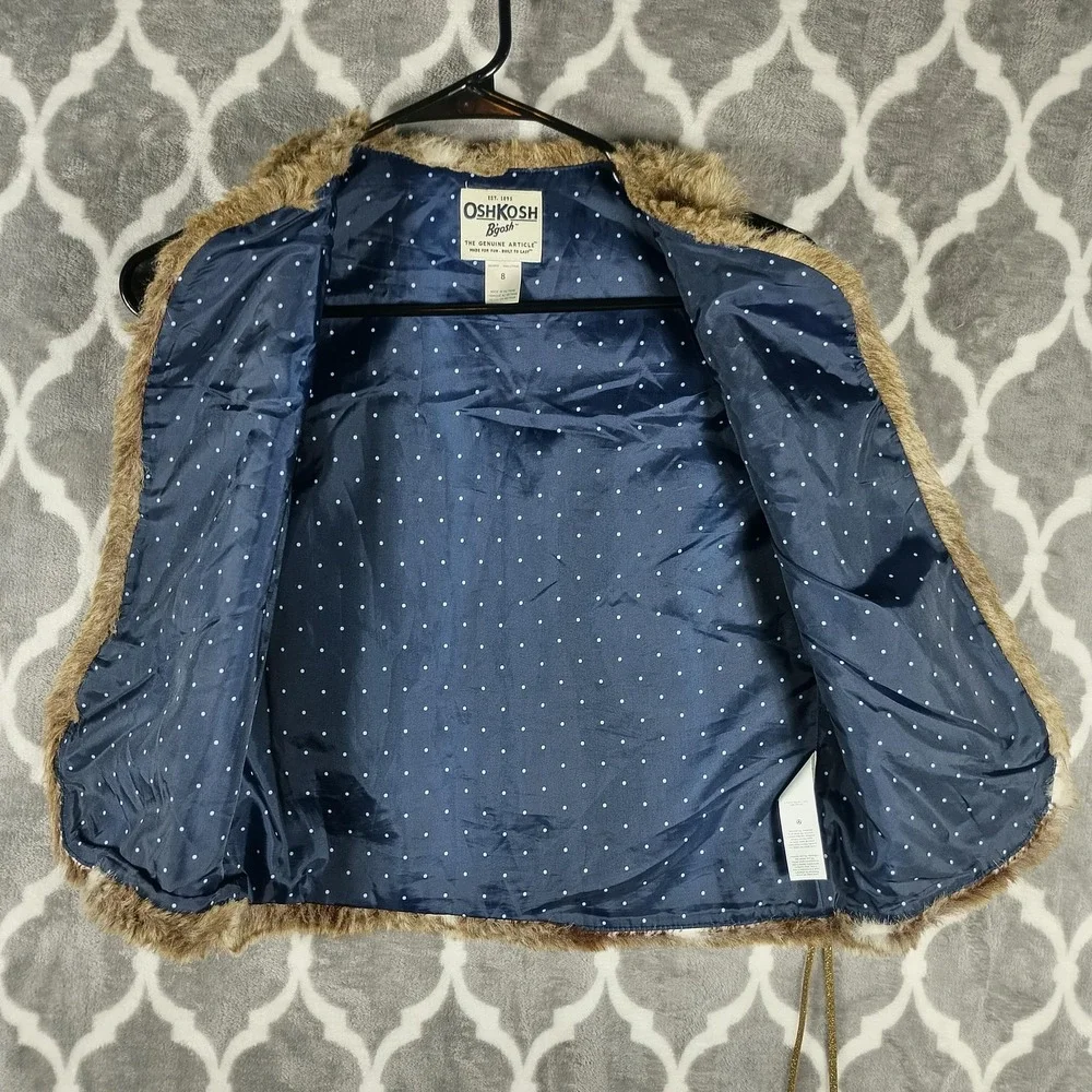 OshKosh Bgosh Vest Girls Size 8 Brown Faux Fur Belted Lined Boho Cowgirl